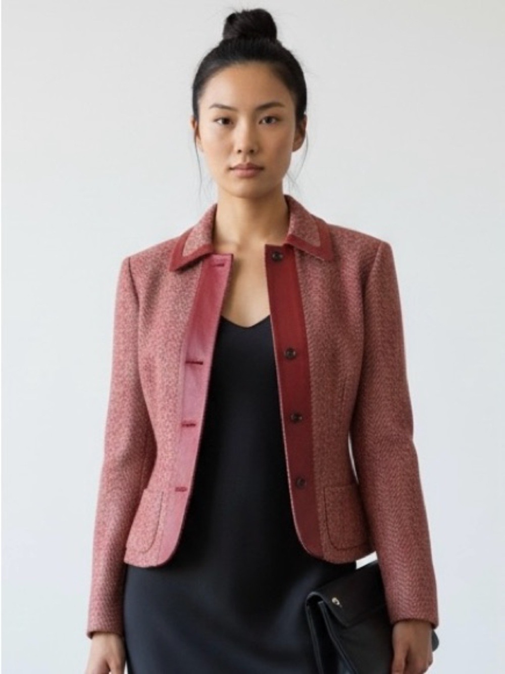 Vintage Laurèl by Escada Red Herringbone Wool Tweed & Lambskin Leather | US 8